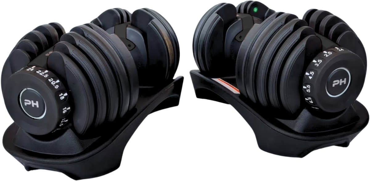 PH Fitness Verstelbare Dumbells Set 24KG Zwart - 2 STUKS - Smart Dumbbells - Gewichtenset voor Home Gym - Adjustable Dumbbells van 2,5 kg tot 24kg - Complete Halterset van 15 Dumbbells in een!