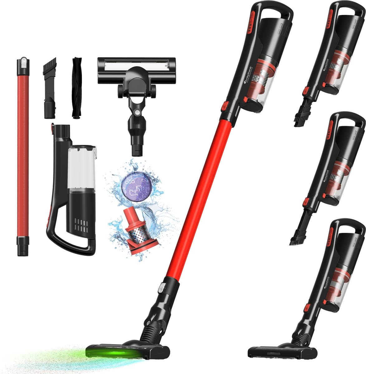 TurboTronic LV8 Steelstofzuiger met kruimeldief zonder zak - Draadloos - Hoge zuigkracht - HEPA - lichtgewicht - 3 Snelheden -Harde en zachte vloeren - Rood