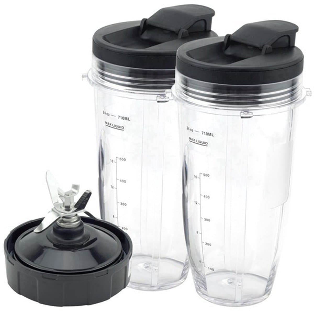 MDUG 2-delige vervangingsset voor blender - Blenderbeker en messen (met buitenkap) - Extractiemessen met 7 vinnen - Geschikt voor Ninja blendermodellen BL2012/BL487A/BL492/BL640/NN100A/NN101/NN102