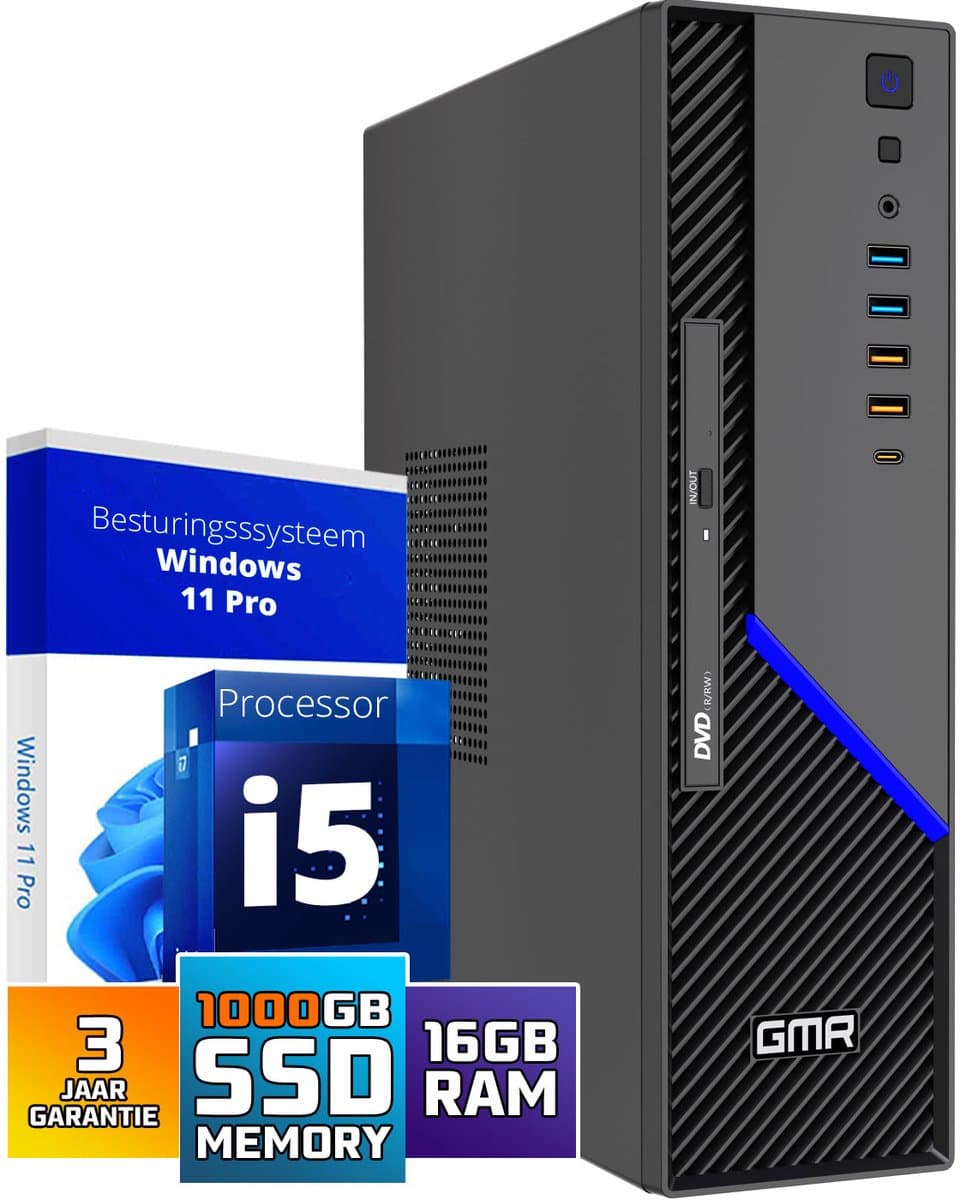 GMR Ultra SFF i5 Office PC - Business Office Computer | 16 GB RAM | 1024GB SSD M.2 | DVD±RW | Windows 11 Pro | WiFi-Bluetooth