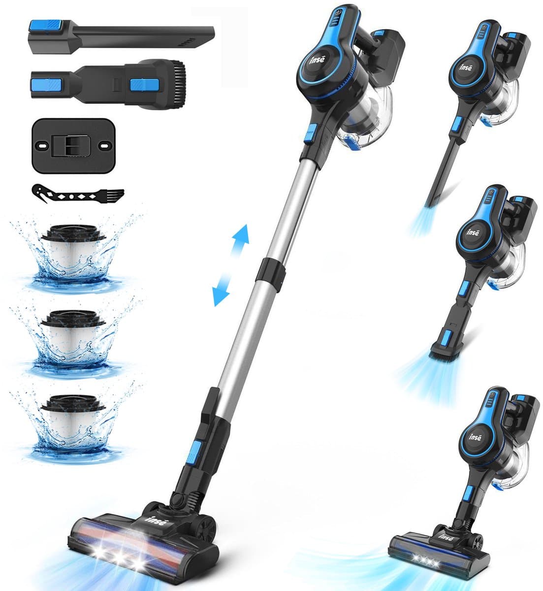 VacniQ Steelstofzuiger Draadloos -Geschikt voor dierenhaar, tapijten en auto's- Lichtgewicht --6 IN 1 Kruimeldief- Draadloze Stofzuigers - Steelstofzuigers - Kruimelzuiger - Blauw-50KPa
