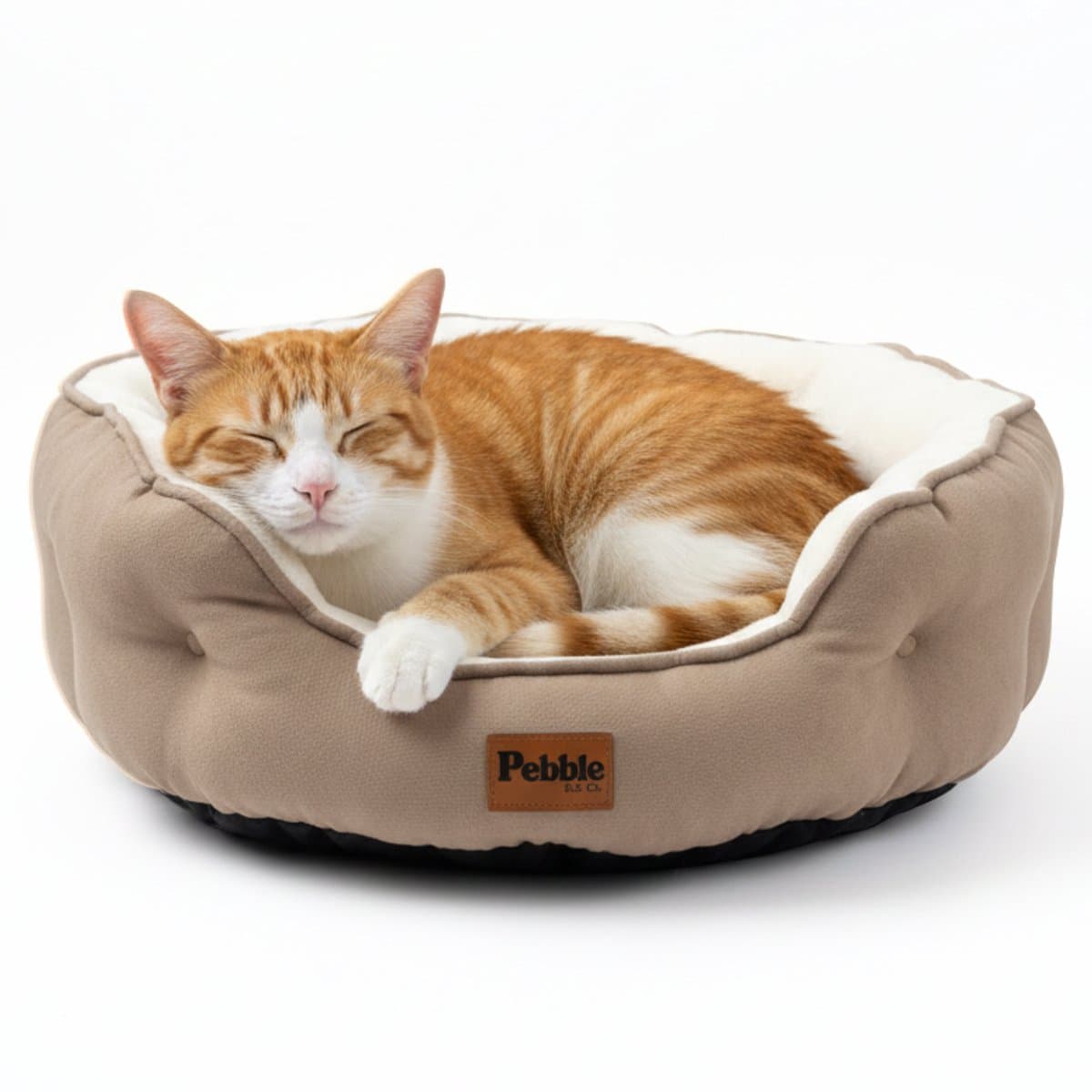 Pebble Kattenmand 51x48 cm - Kleine Hondenmand - Wit Bruin - Kattenbed - Kattenkussen