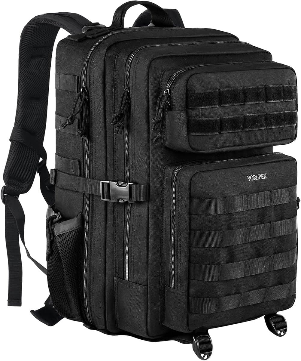 YOREPEK Tactical Rugzak 45L Zwart - Militaire Backpack voor Dames & Heren - Waterafstotende MOLLE Wandelrugzak met 17 Inch Laptopvak - Army Bag voor Outdoor, Camping, Hiking, Survival, Reizen & Fitness