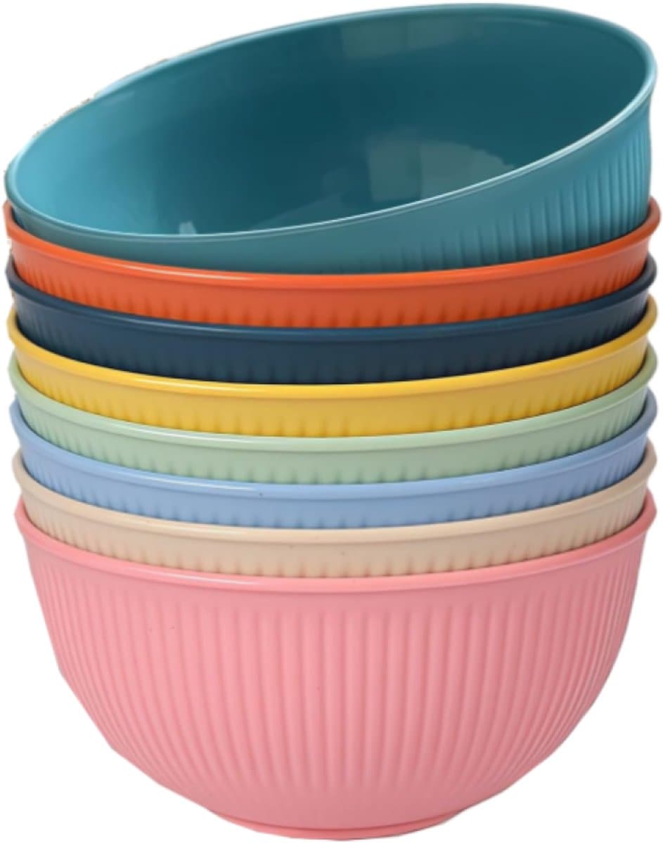 QTTVBTNA – 8-Delige Schaal Set – Müslikommen van Onbreekbaar Kunststof (680 ml) – Herbruikbaar & Lichtgewicht – Geschikt voor Magnetron en Vaatwasser – Voor Müsli, Soep, Ramen, Salade en Dessert – Ideaal voor Gezin, Picknick en BBQ – 8 Kleuren