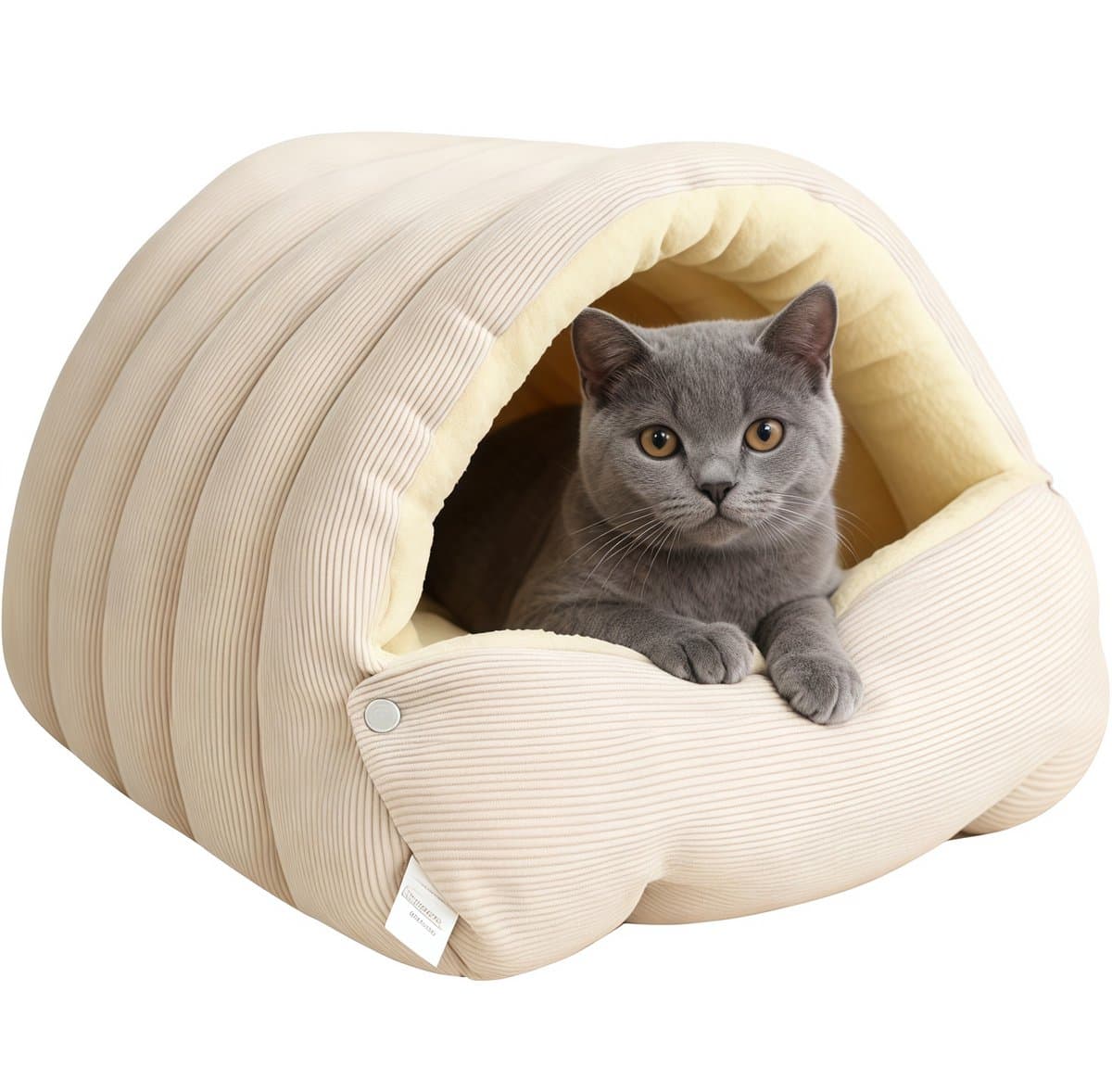 Kattenmand - Kattenhuis - Kattenbed - Puppybedgrot - Nestvormige bench - Gesloten mand - Binnen - Buiten - Slaapkamer - Woonkamer - Winter - Huis - Voor katten - Honden - Puppy's - 45X30X19CM - Lichtbeige
