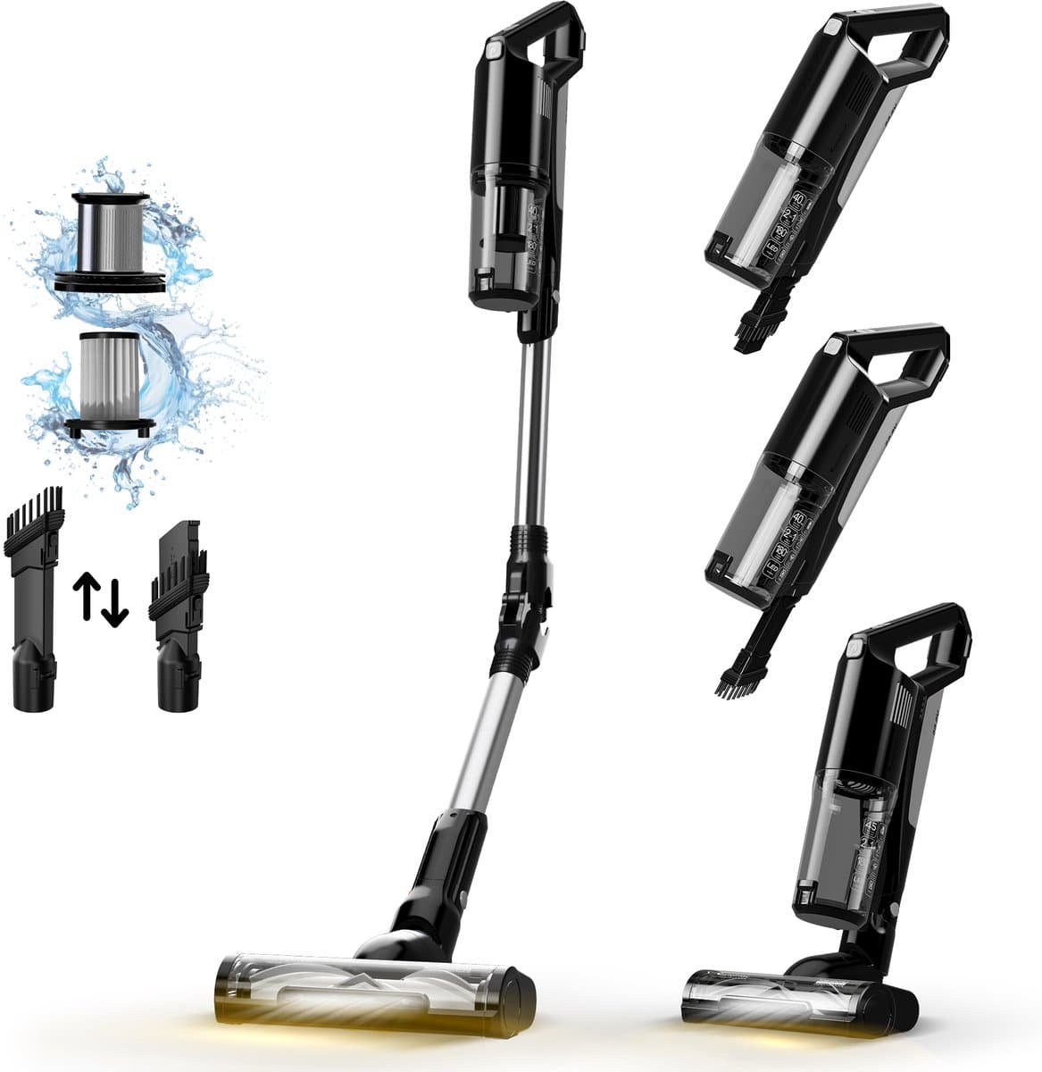 TurboTronic CV11 Steelstofzuiger met flexibele Arm en Handstofzuiger Draadloos - Zwart