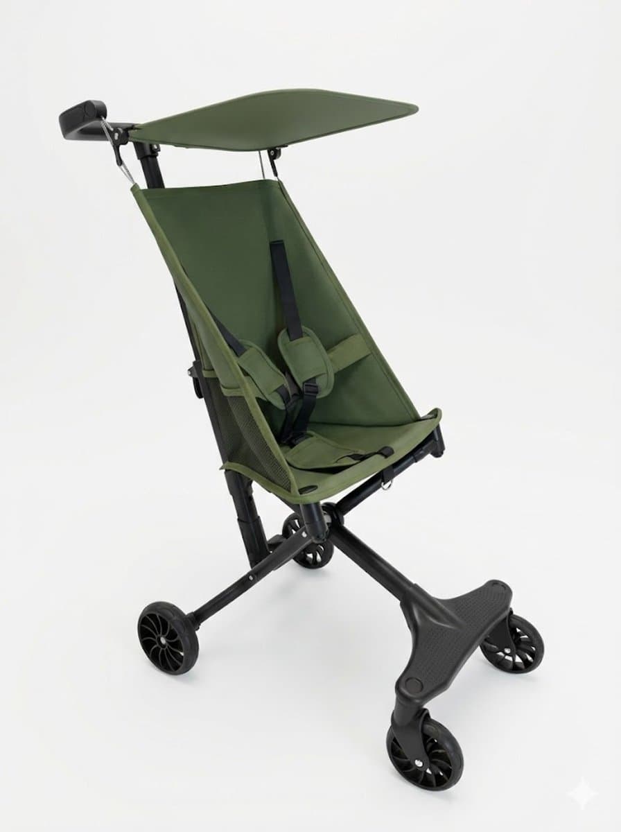 Lichtgewicht Buggy & Reisbuggy - Compact inklapbaar Kinderwagen - Opvouwbaar Wandelwagen - Tot 22 kg Draagkracht - Stabiel 4-Wiel Design & Anti-Schok - Ideaal voor Camping & Auto - Oersterk Aluminium Frame - Voor kinderen van 1、2、3、4、5、6 jaar -Groen