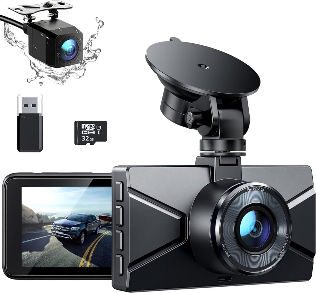 SAVI® Dashcam voor Auto Voor en Achter - Dashcam -Zwart - 9cmx 4cmx 5cm; 345 g