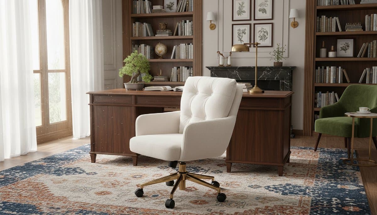 Bureaustoel Casa Velluto CloudVelvet – Ergonomische Draaibare Bureaustoel Beige Fluweel met Armleuningen – Verstelbare Hoogte 46-54 cm – Kantelbare Rugleuning 90-120° – Luxe Kantoorstoel met Wielen voor Thuiswerk en Bureau