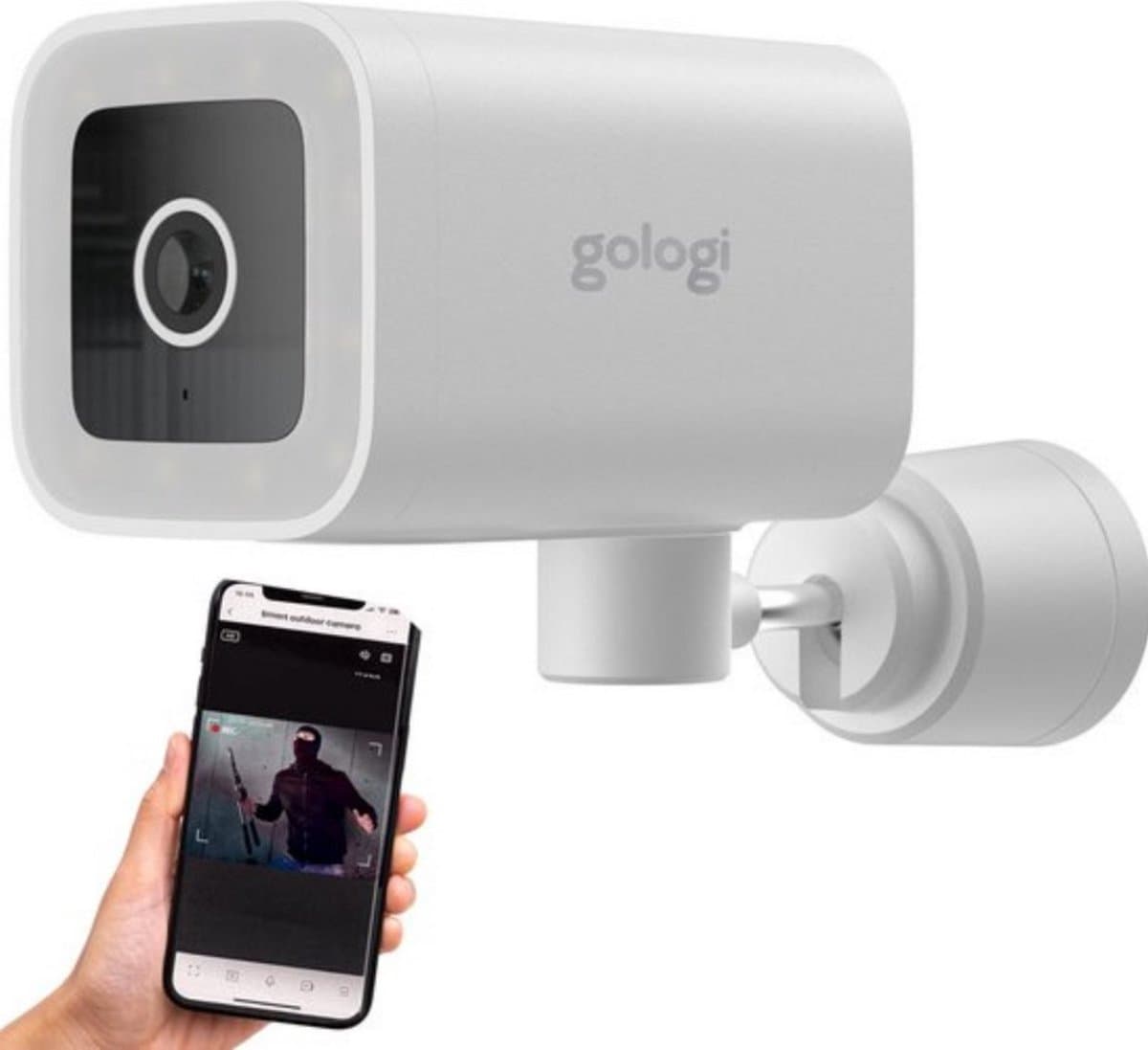 Gologi Premium Outdoorcamera - Buitencamera met Nachtzicht - Beveiligingscamera - Security Camera - 4MP - IP Camera - Geluid en Bewegingsdetectie - Met Kabel - Met Wifi en App - Wit