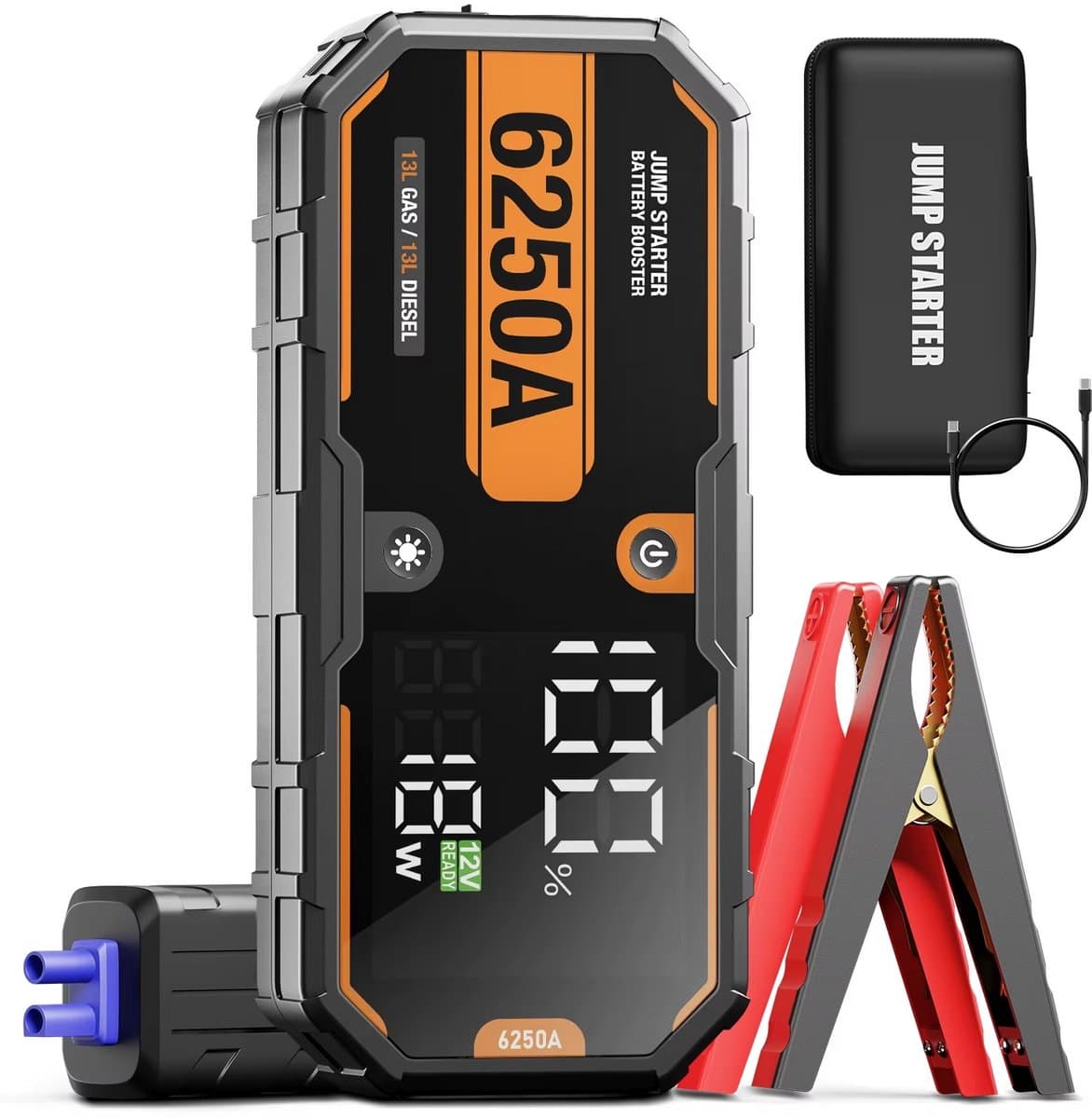 Multisupply - Jumpstarter - Auto 6250A 30000mAh Draagbaar - 12V - Batterij Oplader Booster Startappa²raat Jumpstarter 12V voor Auto – 960 CCA - Boost Pro 8250 – Starthulp met Forcestart, LED-scherm & Powerbank – Incl. Zaklamp & Opbergkoffer