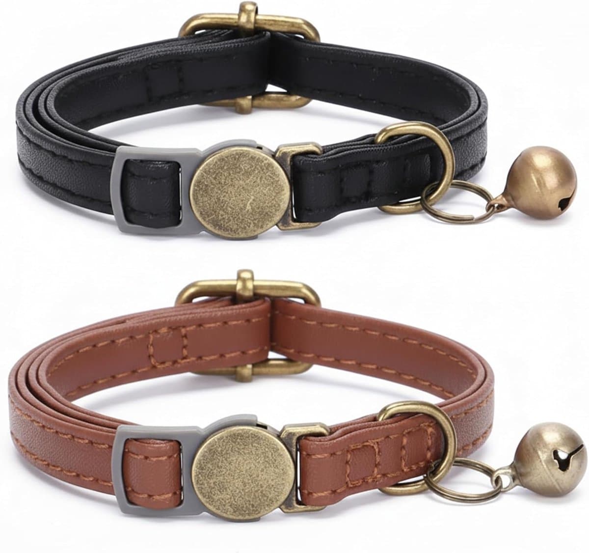 2 stuks leren kattenhalsband met bel, zachte halsband kat met veiligheidssluiting, halsbanden voor katten, kitten, puppy's