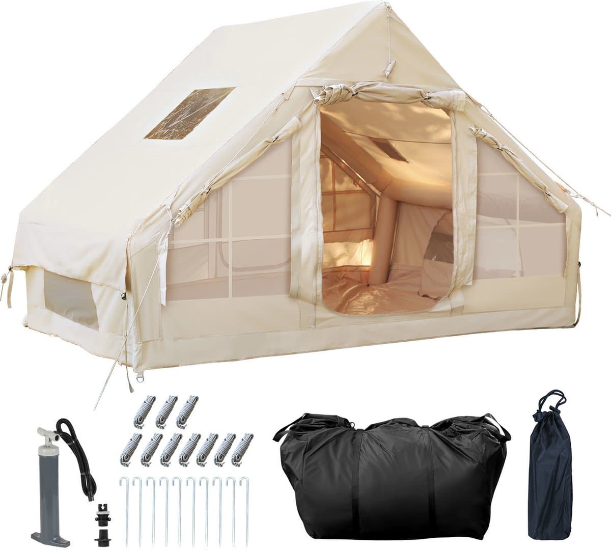 opblaasbare tent opblaasbare glamping tent Waterdicht Tot 4 personen Beige Camping, Tuin, Glamping 300x210x200cm