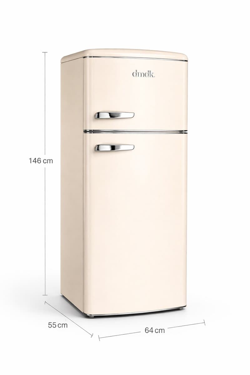 dmdk DKC2 vrijstaande retro koelkast met vriesvak creme 146 CM hoog - 5 jaar garantie