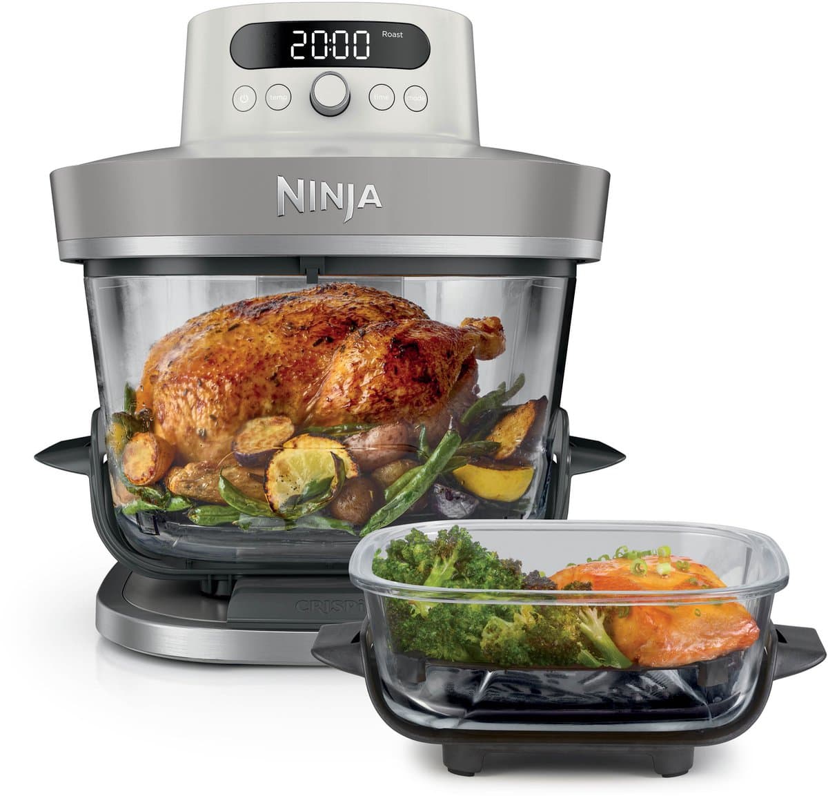 Ninja CRISPi PRO 7-in-1 Glazen Airfryer met 7 functies - Airfryen, Bakken, Braden, Rijzen, Drogen. Max Crisp en Opnieuw krokant maken - 2.3 liter en 5.7 liter glazen schaal - PFAS vrij koken - Stone - AS101EULG