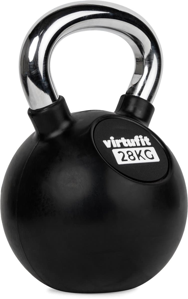 VirtuFit Kettlebell - Rubber/Chroom - 28 kg - Zwart - Sport Gewicht - Duurzaam Design - Ergonomische Handgreep - Geschikt voor CrossFit & Fitness - Conditietraining