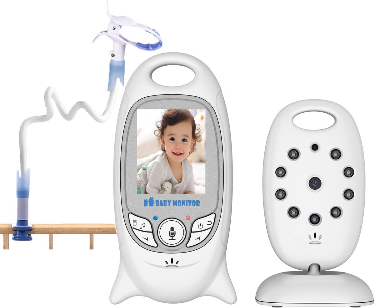 BOIFUN Babyfoon - Babyfoon met Camera - Baby Monitor - Baby Camera - Video & Audio - Nachtvisie - Wit - Inclusief Flexibele Houders