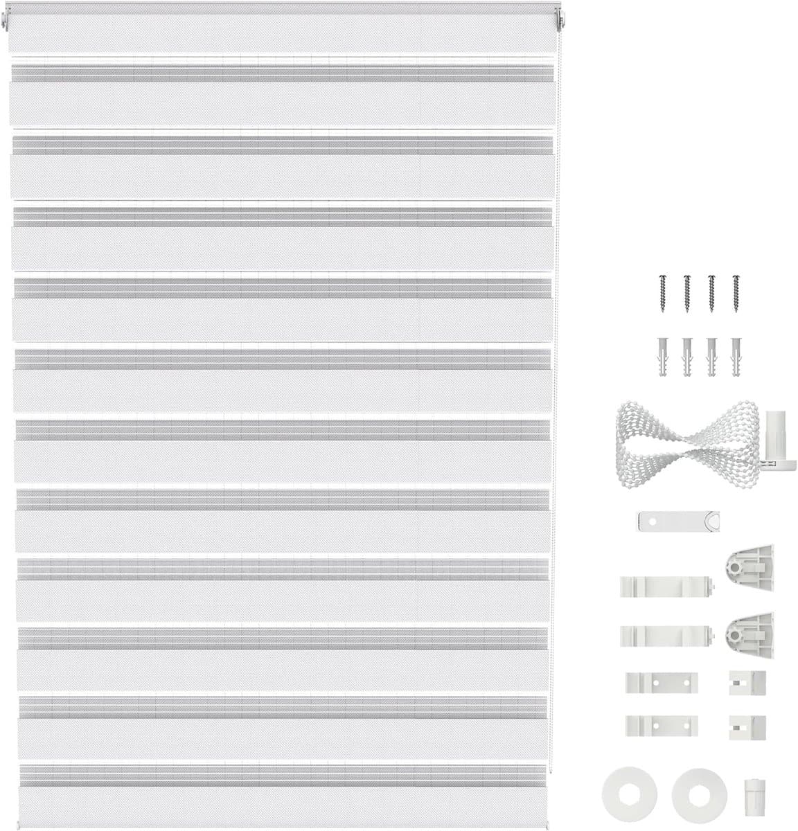 Klemmfix Duo Rolgordijn Dubbel Rolgordijn 100x220cm Zonder Boren Lichtdoorlatend En Verduisterend Zebrarol Voor Raam En Balkon Wit NAIZY