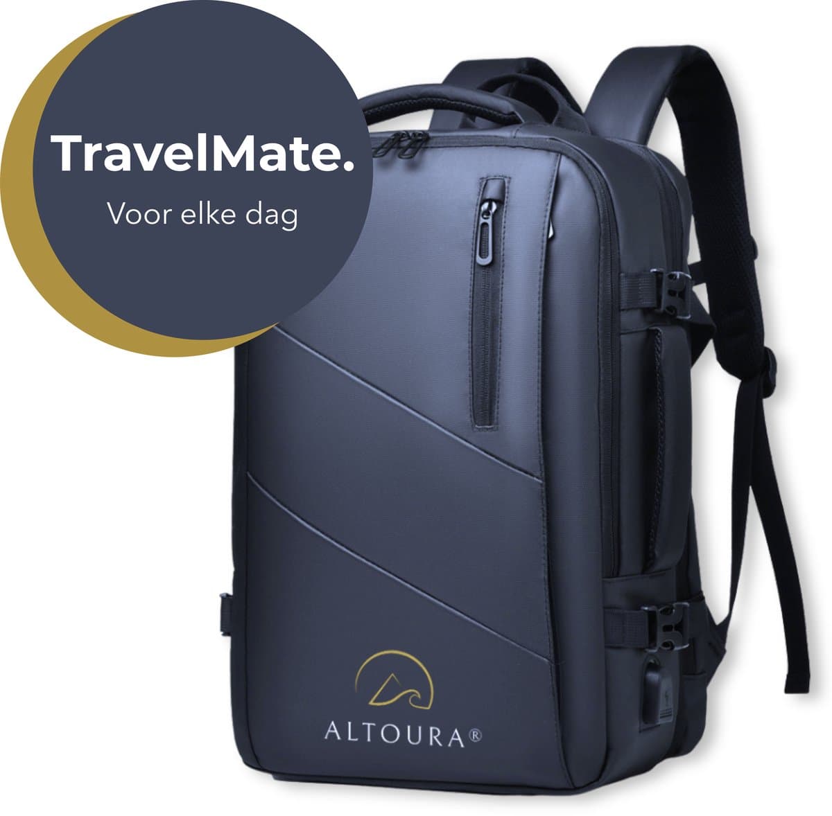 Altoura® TravelMate - Backpack - Waterafstotend - 60% Uitbreidbaar - Premium Rugtas - 60 Liter - Reistas - Handbagage - Schooltas - Dames/Heren - Waterdichte Rugzak - Travel Bag