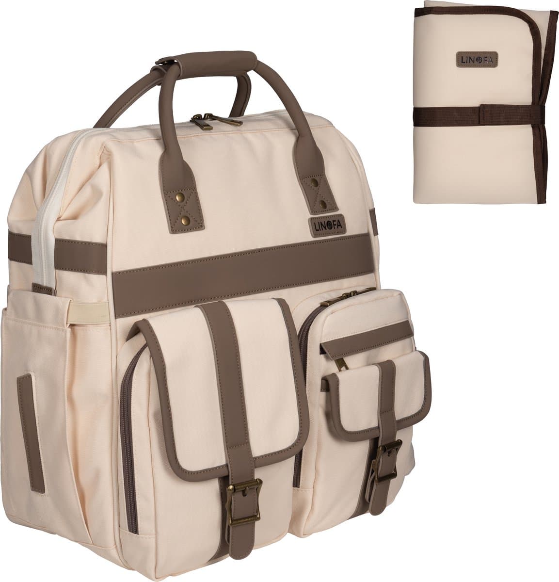 Linofa® Lily Luiertas – 4-in-1 Buggytas, Rugzak & Verzorgingstas – 25L – Beige – Incl. Verschoonmat – Kraamcadeau