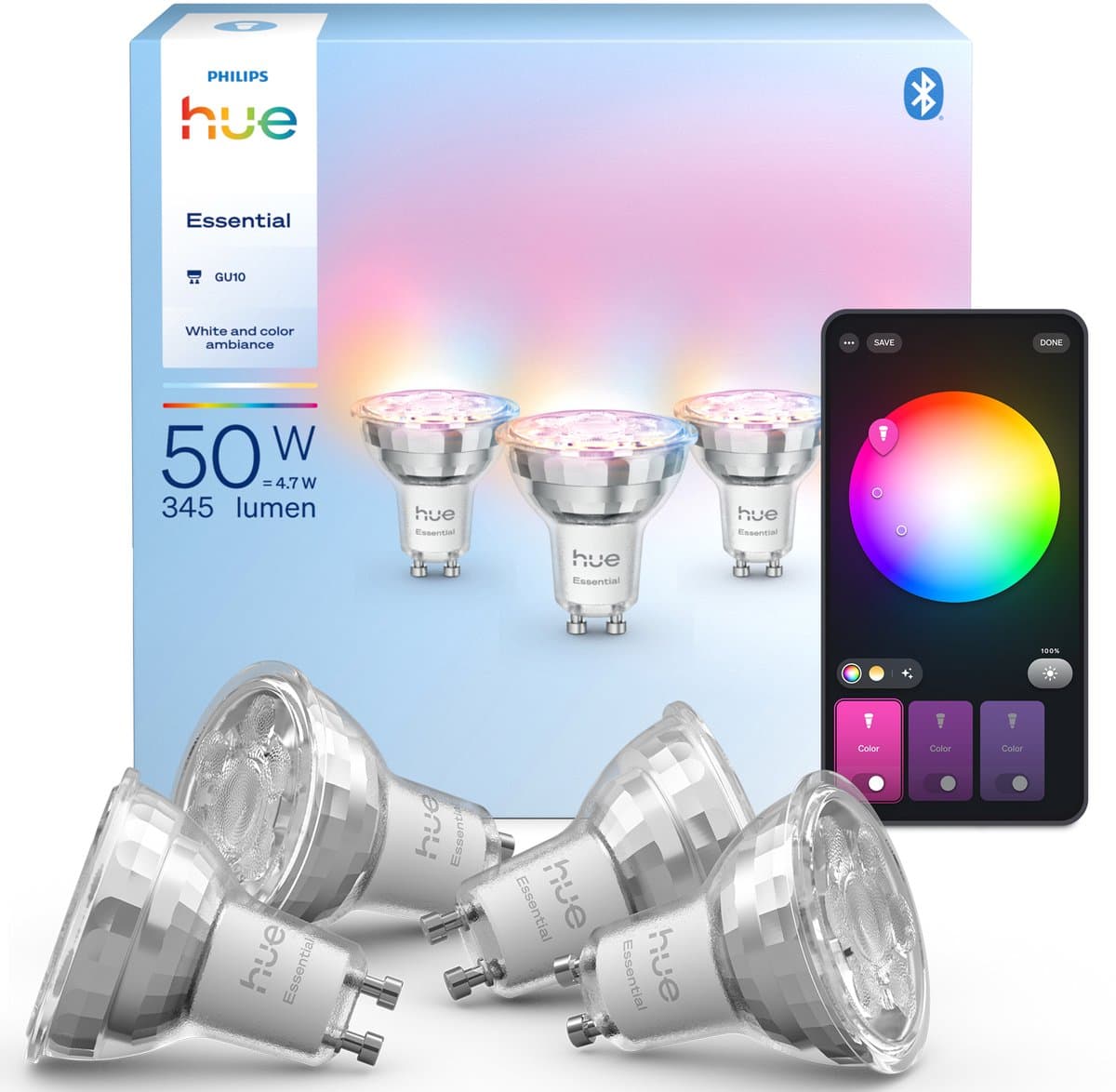 Philips Hue Essential Slimme LED GU10 Spotlight Bulb - Wit en gekleurd licht