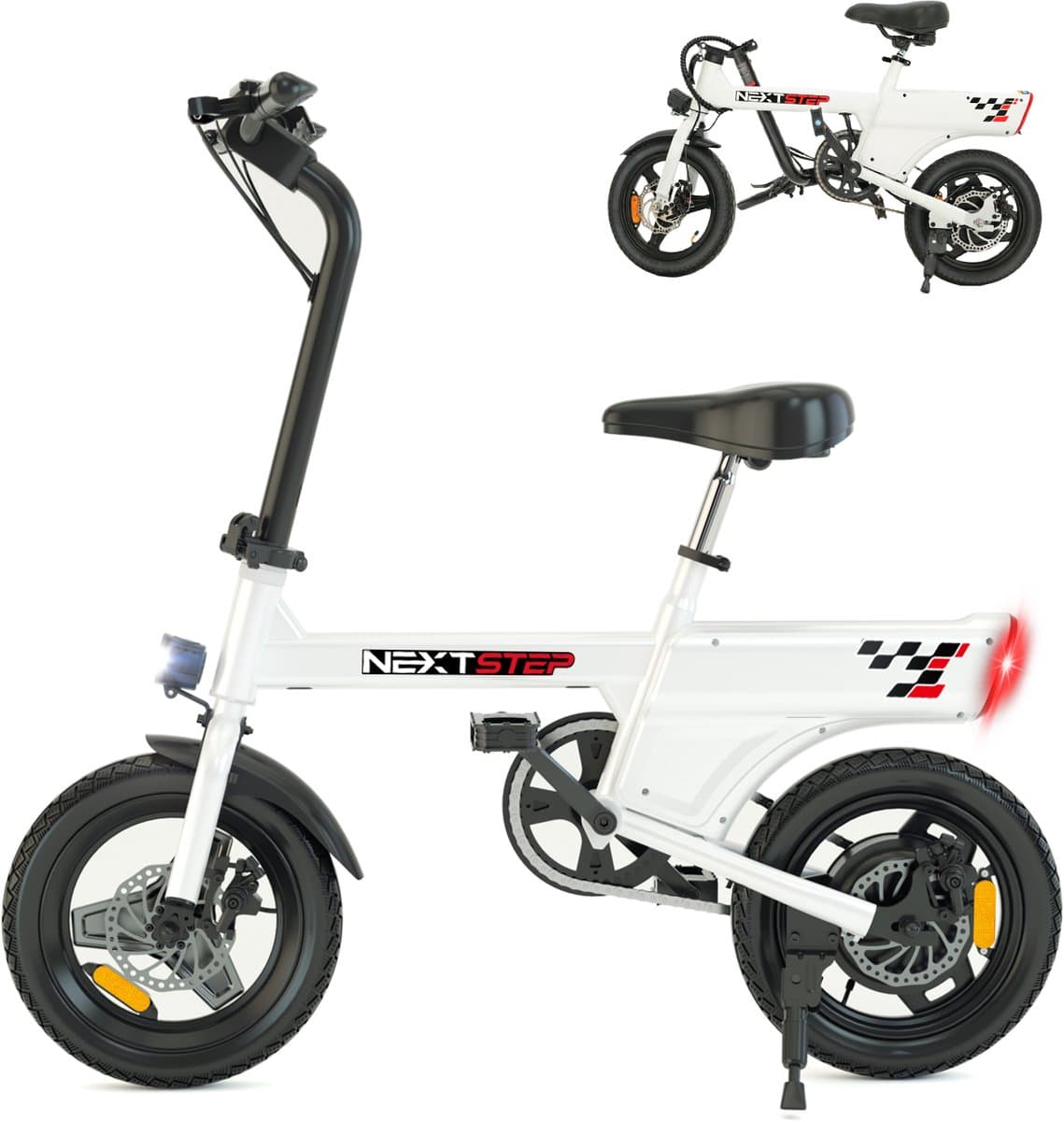 YEE GOO Elektrische Fiets - 250 W Motor - 36V 7,8Ah Batterij - 30-45 km Actieradius - 14 Inch Banden - Schijfremmen voor en achter - LED-verlichting en LCD-display - Draagbare e-bike voor woon-werkverkeer in de stad - Wit.