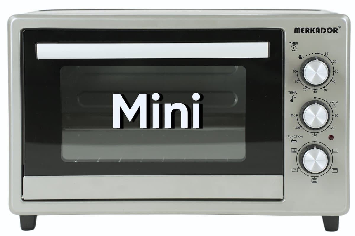 Merkador Mini Vrijstaande Oven - 25 Liter - 1500 Watt - Hetelucht - Kruimelbak - Grijs / Zwart - Mini Oven