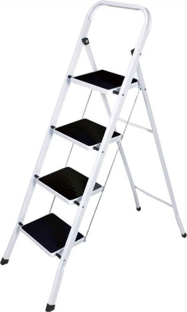 Beconfident stevige Huishoudtrap Keukentrap - 4 Treden - Metalen Huishoudladder Inklapbaar - Trapladder Opvouwbaar - Anti-Slip