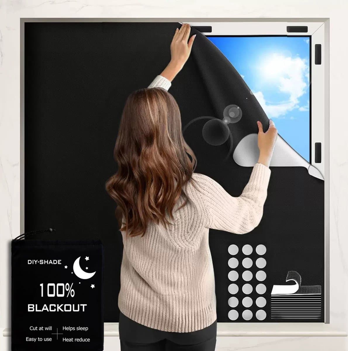 Verduisterend rolgordijn, zonder boren, 420D Oxford, 100 x 145 cm, raamverduistering, draagbaar reisverduisterend rolgordijn, verduisterend materiaal, zonwering voor dakramen, rolgordijn, voor slaapkamer, woonkamer, keuken, thuiskantoor - Cyslmuk®