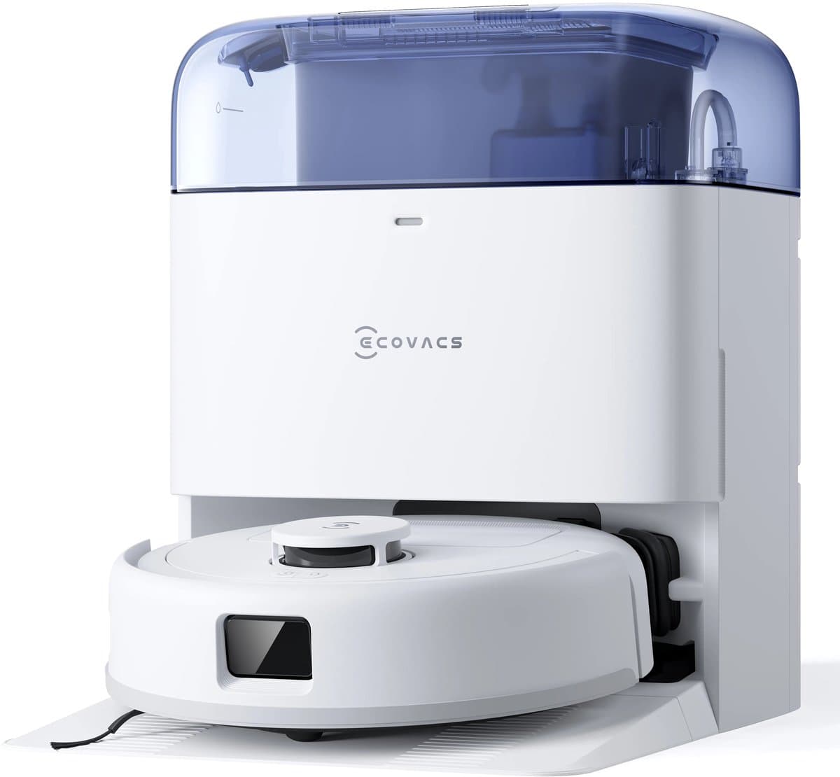 ECOVACS - DEEBOT Mini Blauw - compacte Robotstofzuiger - 9.000 Pa zuigkracht- Zelfreinigende Robotstofzuiger met Warmwater – Dweilsysteem - Automatisch Leegstation - Geschikt voor dierenharen
