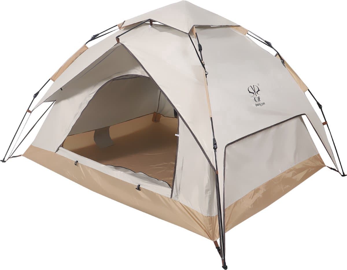Automatische Pop-up Tent - Waterdicht Kampeertent voor 2-3 Personen –Camping Tent - 210x210x140cm - Outdoor Kampeer & Festival Tent–Ideaal voor Gezinscamping en Buitenactiviteiten-Snel Opzetbaar– Met Luifel & Draagtas – Sand – Lexorion
