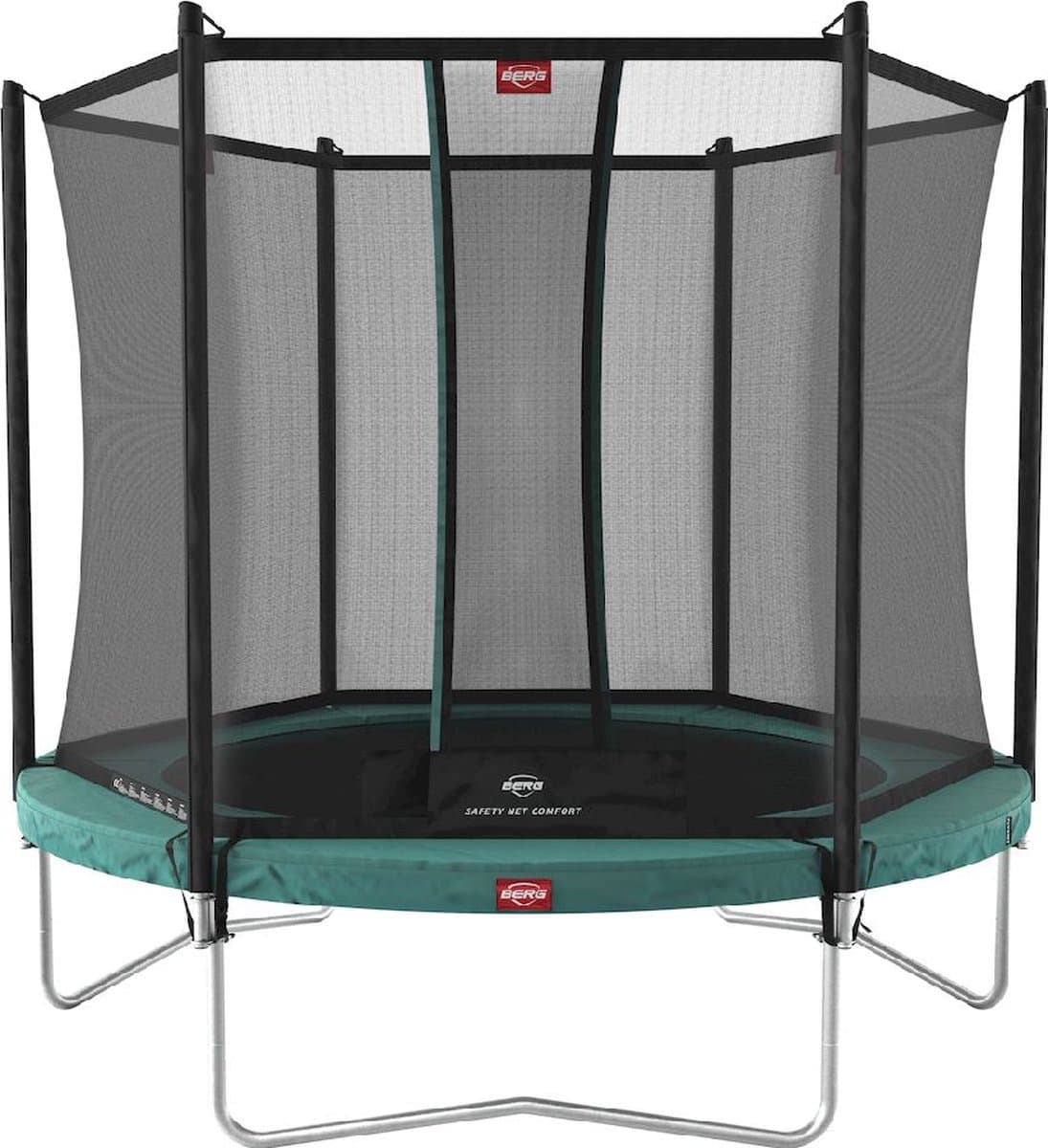 BERG Favorit Regular 330 Trampoline Op Poten - Safety Net Comfort - AirFlow Springdoek - Groen