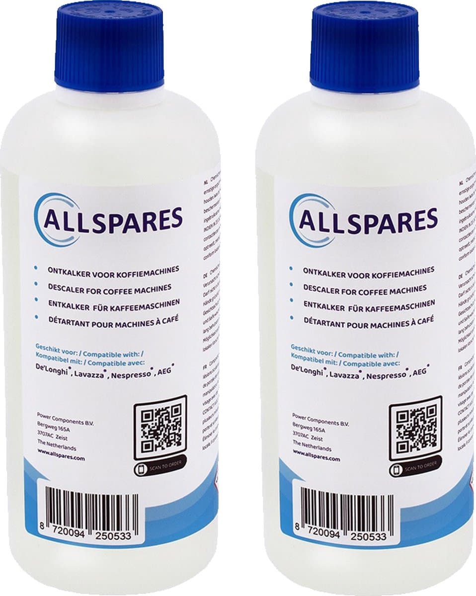 AllSpares Vloeibare Ontkalker (2x 500ml) voor Koffiemachines geschikt voor Delonghi Original EcoDecalk DLSC500