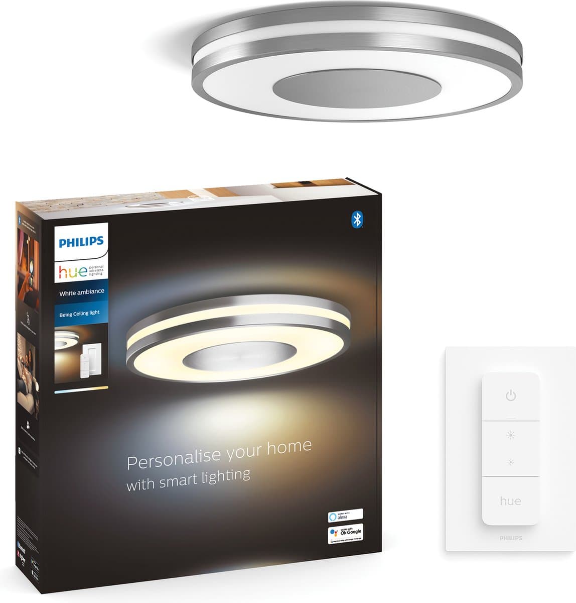 Philips Hue Being plafondlamp - warm tot koelwit licht - aluminium - 1 dimmer switch
