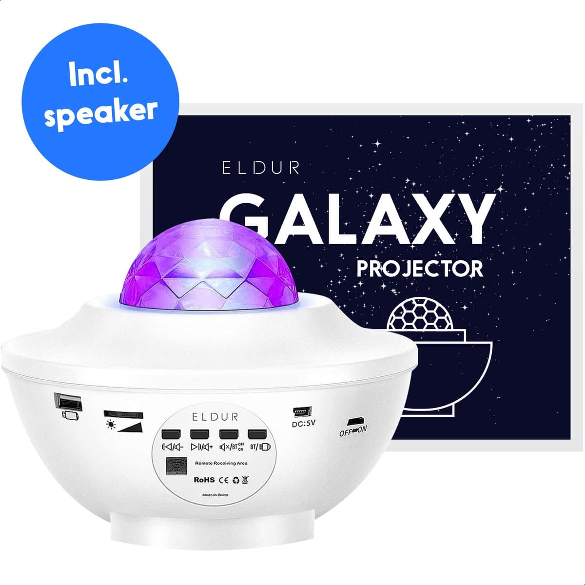 Eldur® Originele Sterren Projector - Wit - Galaxy projector - Sterrenhemel - Bluetooth met Muziek