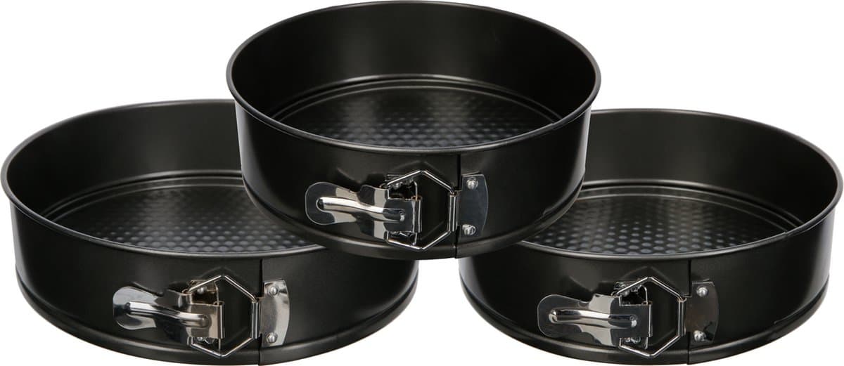 5Five taarten bakken bakvorm/spring vorm/bakgerei - zwart - metaal - rond 22, 24 en 26 cm - 3 delig