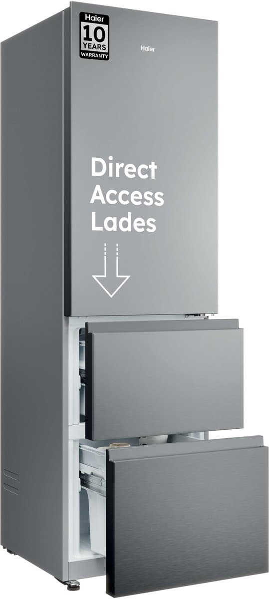 Haier HTR3518ENMX - Koel-vriescombinatie - 303L - Direct Access Lades - Flexible Deur Vakken - Total No Frost - 99% Air Surround - Energieklasse E - 10 Jaar Garantie op onderdelen