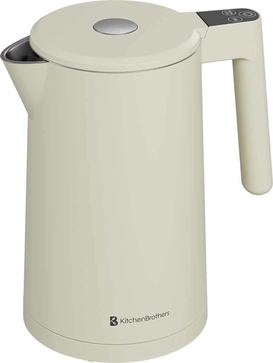 KitchenBrothers Waterkoker - 1.7L - Met Temperatuurregeling - PFAS- & BPA-vrij - Warmhoudfunctie - Display - Dubbelwandig - 2200W - Beige