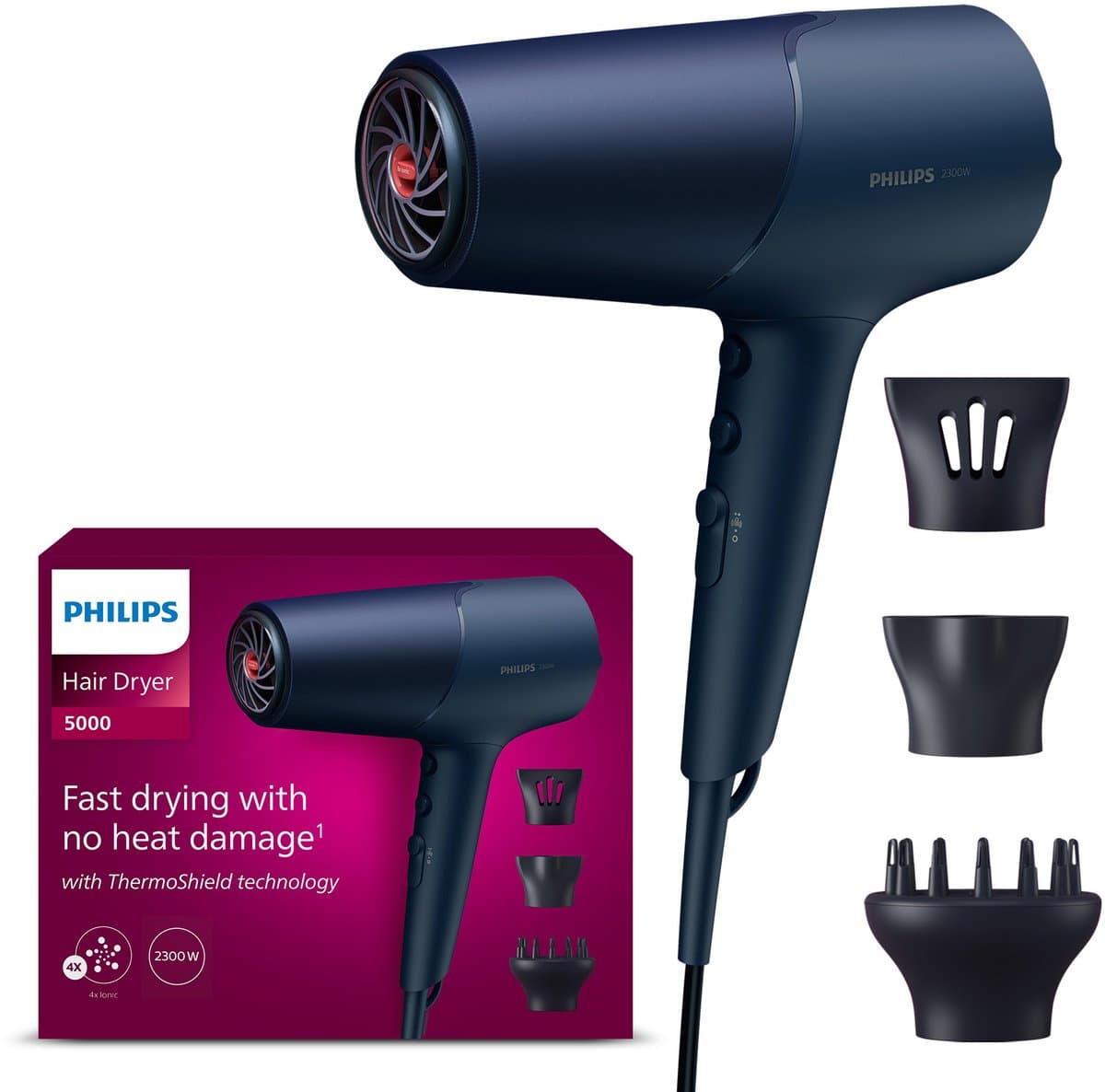Philips Series 5000 - Föhn met ThermoShield-technologie – Snel drogen zonder hittebeschadiging - BHD510/20