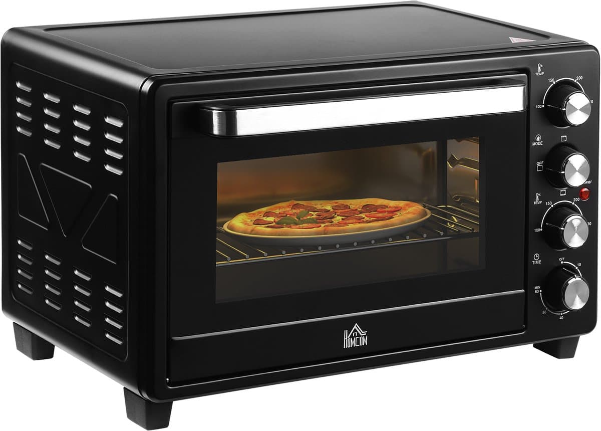 HOMCOM mini oven - metaal/roestvrij staal - 52,2x38,1x33,5 cm - zwart