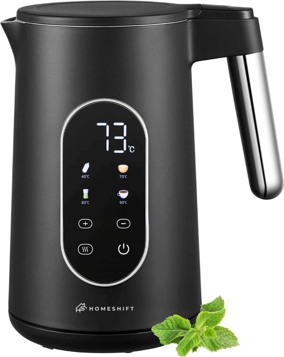 HomeShift® Waterkoker met Temperatuurregeling - Warmhoudfunctie - Dubbelwandig - Elektrisch - 1,7 Liter - 2200W - Zwart