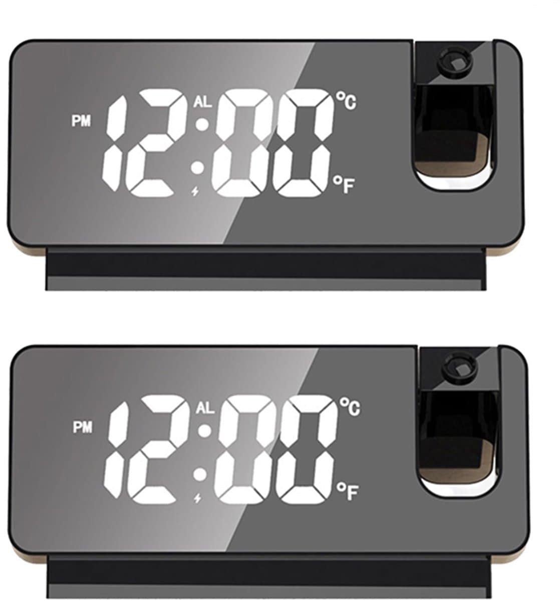 Wekker met projectie-2 stuks wekker analoog-Draagbare projectiewekker - LED digitale klok geprojecteerd op plafondmuur 180° projector USB-aangedreven nachtkastjeklok - Stille slaapklok voor thuis slaapkamers - Zwart - 16x3.5x9.2