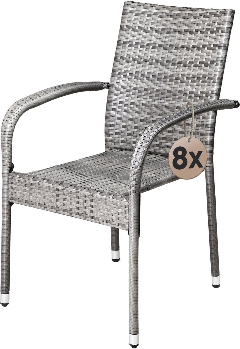 Casaria Tuinstoelen Stapelbaar – Set van 8 – 90x56x60 cm – Grijs