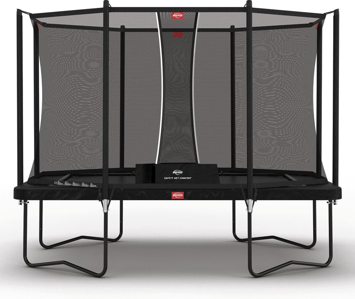 BERG Ultim Favorit Regular 330 Trampoline Op Poten - Safety Net Comfort - AirFlow Springdoek - Zwart