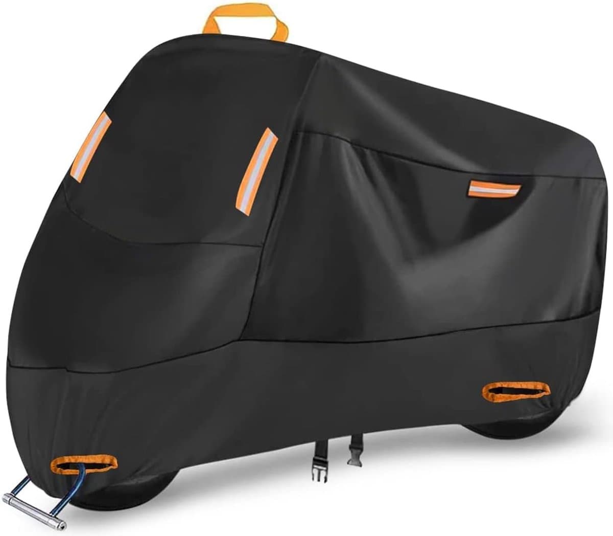 Motorhoes - Scooterhoes - 200 x 90 x 100 cm - Polyester - zwart en oranje kleur - 2 Ventilatiegaten - Waterdicht - voor Binnen en Buiten -voor Motor met een lengte van 160-180 cm
