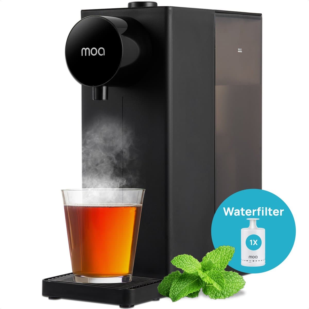 MOA Heetwaterdispenser 2L met Temperatuurregeling - Instant Waterkoker - BPA en PFAS Vrij - 20-100°C - Heetwatertap - Melkfunctie - BPA-vrij - Zwart