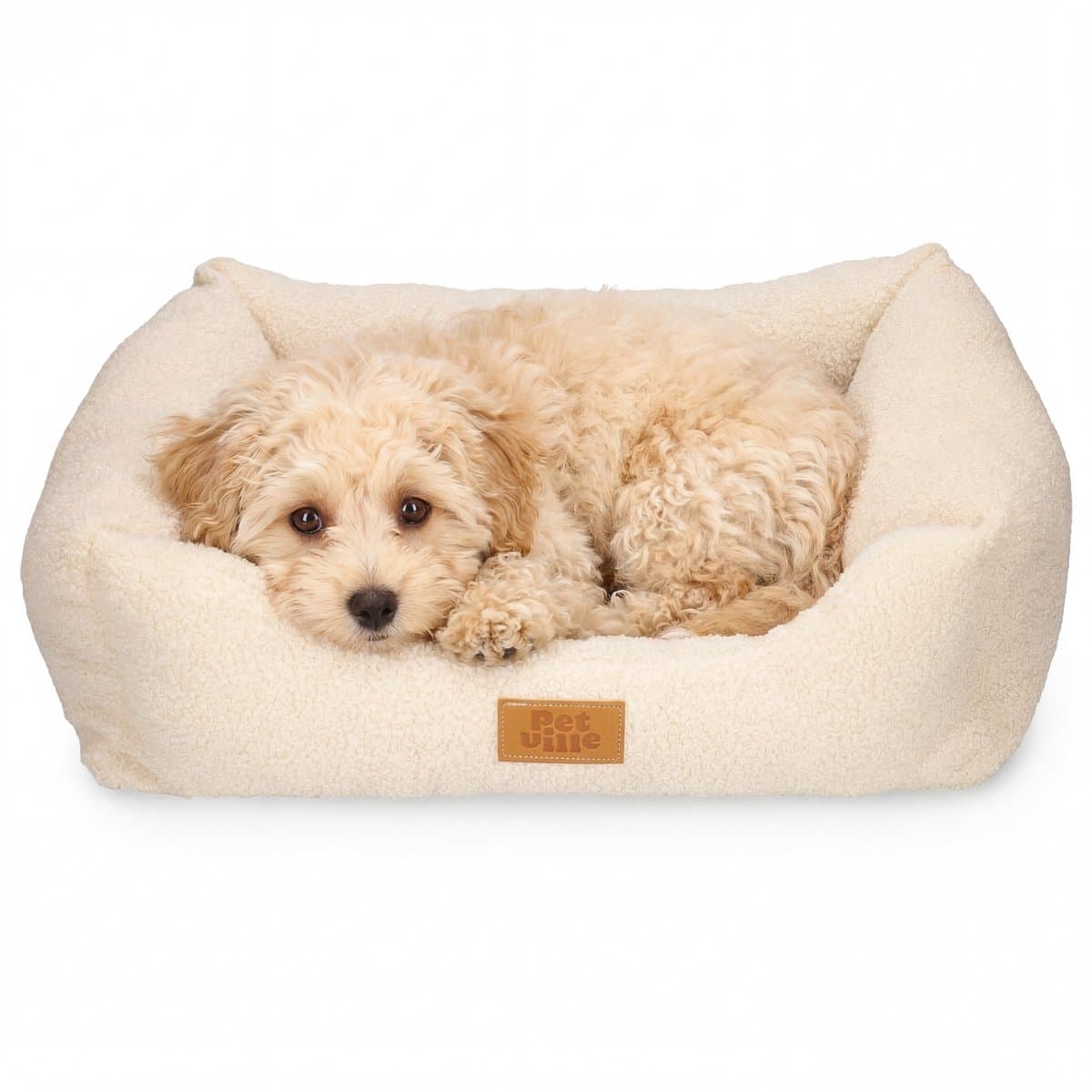 Huisdierenmand voor Honden en Katten - Comfortabel en Stevig Hondenbed - Handwasbare Kattenmand - Zachte Huisdieren Sofa - Luxe Kattenkussens - Hondenkussen - Mand Hond & Kat - Kattenbed - Hondenbench - Katten & Hondenmanden - Crème - Petville
