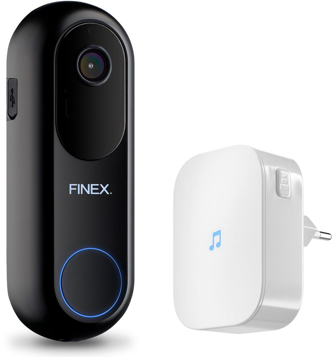 Finex Video Deurbel V2 - 2K Ultra HD - Inclusief Binnenbel - Geen abonnement - Vast stroom of Batterijen - WiFi - T-ring geluid - Slimme Draadloze Video Deurbel Met Camera