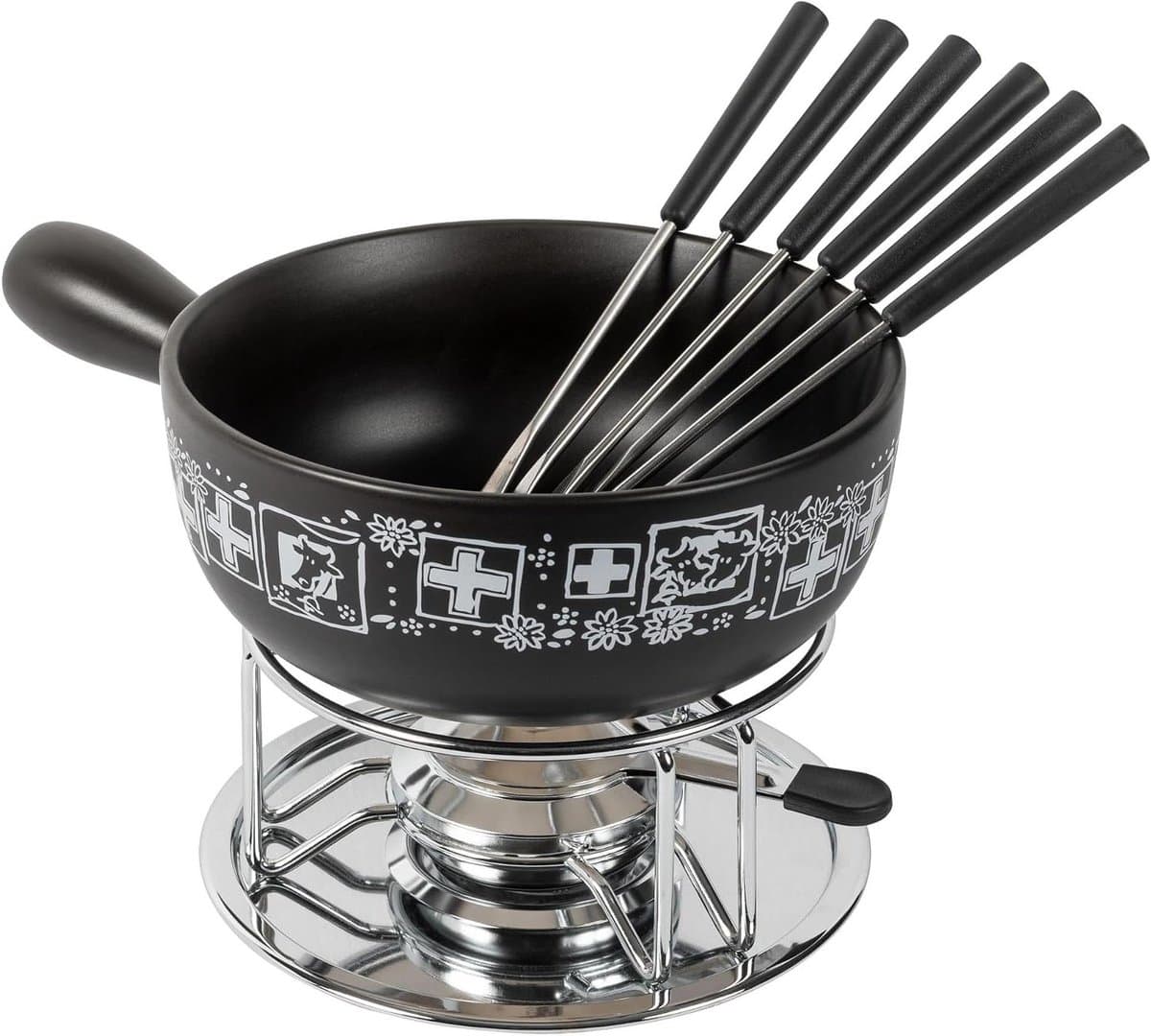 Kaasfondue set - Fondue pan - Gezellig samenzijn - Handgemaakte caquelon - 23 cm - Zwart