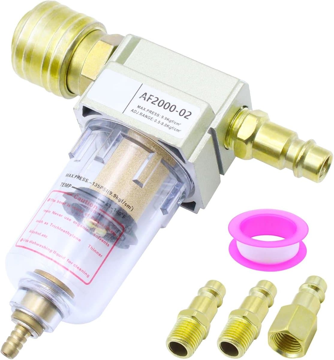Water-olie afscheider 1/4 inch voor perslucht met 4 snelle koppelingen en Teflon filter voor compressor, ideaal voor luchtcompressoren en luchtbehandeling